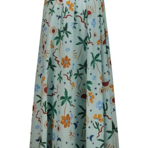 Gonna maxi a ruota con spacco laterale Fantasia Cactus