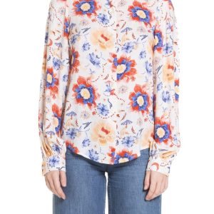 Camicia girocollo Fantasia Fiore Blu