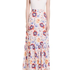 Gonna lunga a ruota con balza Fantasia Fiore Blu