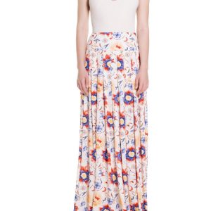 Gonna lunga a ruota con pieghe Fantasia Fiore Blu