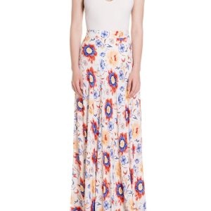 Gonna lunga a ruota semplice Fantasia Fiore Blu