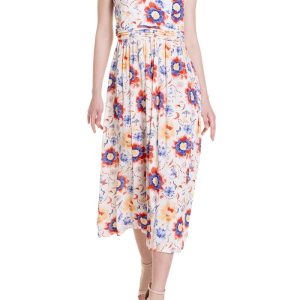 Vestito con scollo a cuore Fantasia Fiore Blu