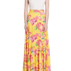 Gonna lunga a ruota con balza Fantasia Fiore Rosa