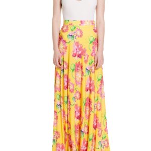 Gonna lunga a ruota semplice Fantasia Fiore Rosa