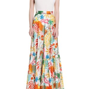 Gonna lunga a ruota con balza Fantasia Palme