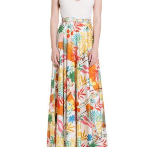 Gonna lunga a ruota semplice Fantasia Palme