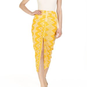 Gonna longuette arricciata Ricamo Giallo
