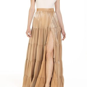 Gonna maxi portafoglio con balze  Beachwear Nocciola