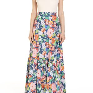 Gonna a ruota con balza  Fantasia Peonie