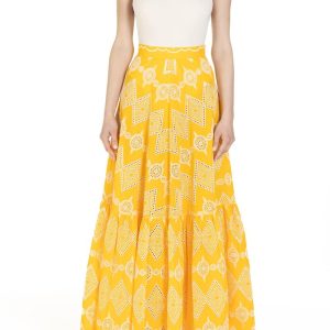 Gonna a ruota con balza Ricamo Giallo