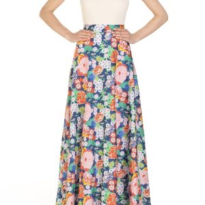 Gonna a ruota semplice  Fantasia Peonie