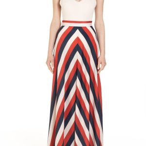 Gonna a ruota semplice  Riga Rosso Blu e Panna