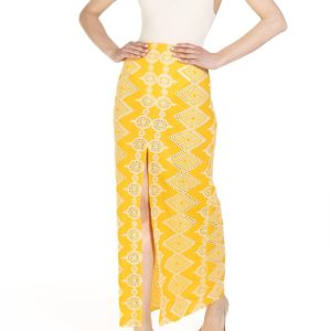 Gonna a tubino con spacco centrale Ricamo Giallo