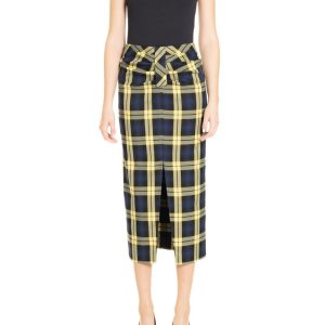 Gonna Longuette arricciata  Tartan Blu e Giallo