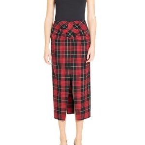 Gonna Longuette arricciata Tartan Rosso Nero e Oro