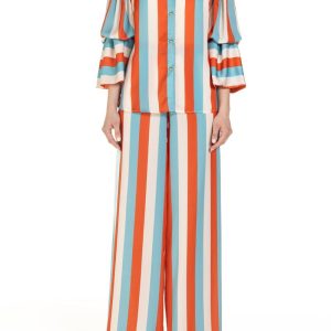 Pantalone Riga Celeste Arancio e Panna