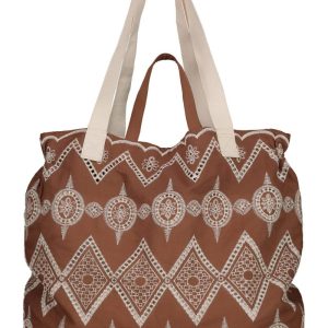 Shopper con Ricamo Marrone