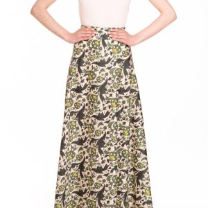 Gonna ruota classica fantasia verde con melograni