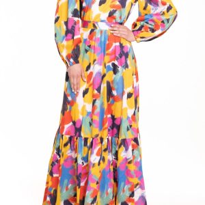 Blusa con maniche a sbuffo fantasia multicolor