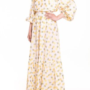 Blusa fantasia con maniche a sbuffo ricamo con ananas