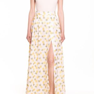 Gonna maxi ruota con spacco laterale ricamo con ananas