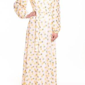 Vestito portafoglio lungo ricamo con ananas