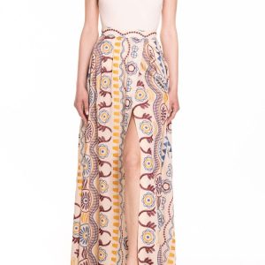 Gonna maxi ruota con spacco laterale ricamo Frida