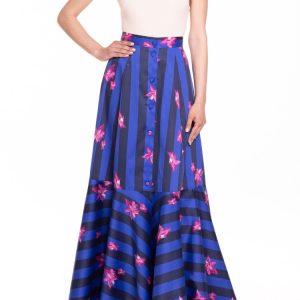 Maxi ruota con balza riga blu e bluette con fiore fucsia