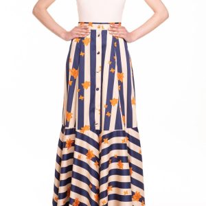 Maxi ruota con balza riga blu e panna con fiore arancio