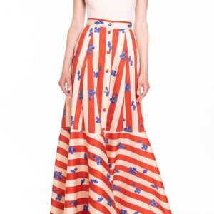 Maxi ruota con balza riga rosso e panna con fiore bluette