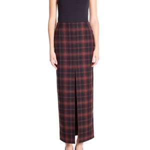 Gonna a tubino con spacco centrale  Tartan Nero e Marrone