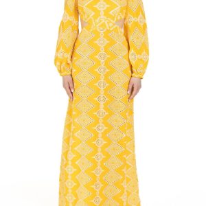 Vestito lungo con Ricamo Giallo