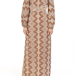 Vestito lungo con  Ricamo Marrone