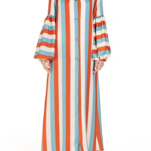 Vestito lungo Riga Celeste Arancio e Panna