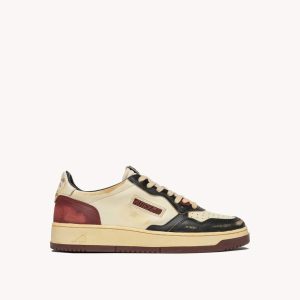 Autry Sneakers Super Vintage Low Pelle Nylon Bianca Nera Syrah
