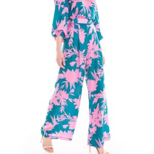 Top a fiori verde e rosa