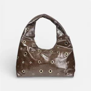 borsa mezza luna borchie over marrone ,nero MYRA