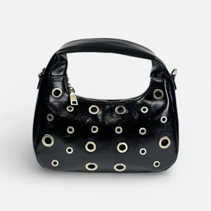 borsa mezza luna con borchie nero,marrone,rosa,cuoio,bianco MYRA