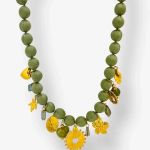 Collana sfere ciondoli nero,salvia,beige,vino by MYRA