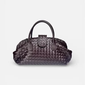 borsa clutch con patta intreccio cuoio,marrone by MYRA