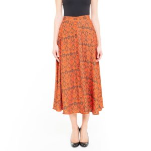 Gonna longuette con bottoni ikat Arancio e Marrone