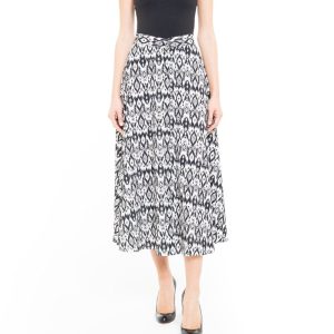 Gonna longuette con bottoni ikat Bianco e Nero