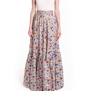 Gonna a ruota con balza fantasia bianca