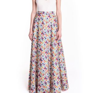 Gonna ruota classica a fantasia bianca