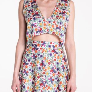 Top con bottoni fantasia bianca