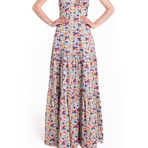 Vestito lungo con incrocio fantasia bianca