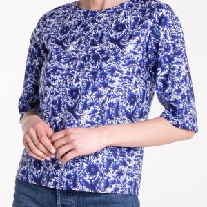 Top con maniche in fantasia blu