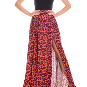 Gonna maxi ruota con spacco laterale animalier – arancio
