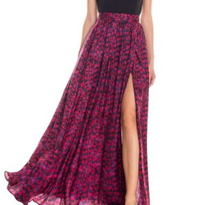 Gonna maxi ruota con spacco laterale animalier – viola e fucsia