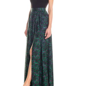 Gonna maxi ruota con spacco laterale animalier – viola e verde